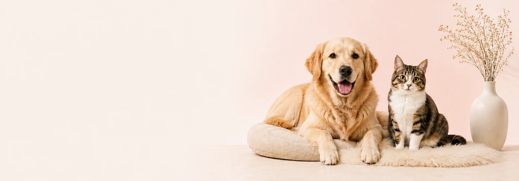 Golden Retriever and tabby cat relaxing together